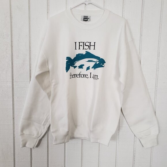 Vintage fish print animal sweatshirt, size L, men's unclear Khaki type Vintage Second Hand